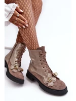 Dámské módní boty se zipem a ozdobami D&A MR870-76 Šedohnědá