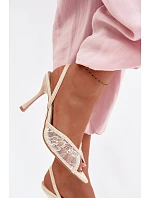 Dámské sandály na podpatku s krajkou a ozdobami Béžové Melivelle