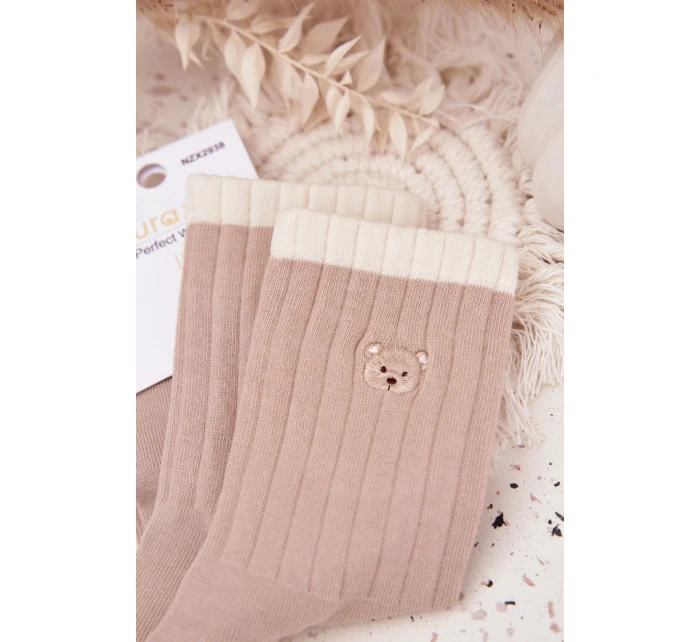 Dámské bavlněné ponožky s malým medvídkem – béžové Dámské bavlněné ponožky s malým medvídkem – béžové
