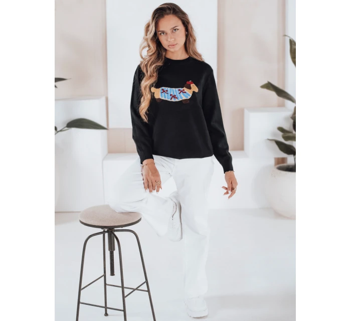 Dámský svetr CHICPAWS s aplikací psa černý FashionStreet MY2541 Dámský svetr CHICPAWS s aplikací psa černý FashionStreet MY2541