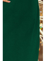 Dámské trapézové šaty v lahvově zelené barvě s rozšířenými rukávy model 6710835 - numoco