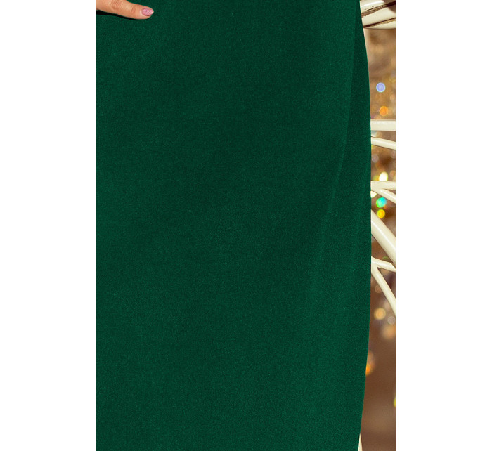 Dámské trapézové šaty v lahvově zelené barvě s rozšířenými rukávy model 6710835
