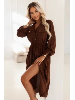 651-1 Šaty midi s knoflíky a páskem - čokoládové 651-1 Šaty midi s knoflíky a páskem - čokoládové