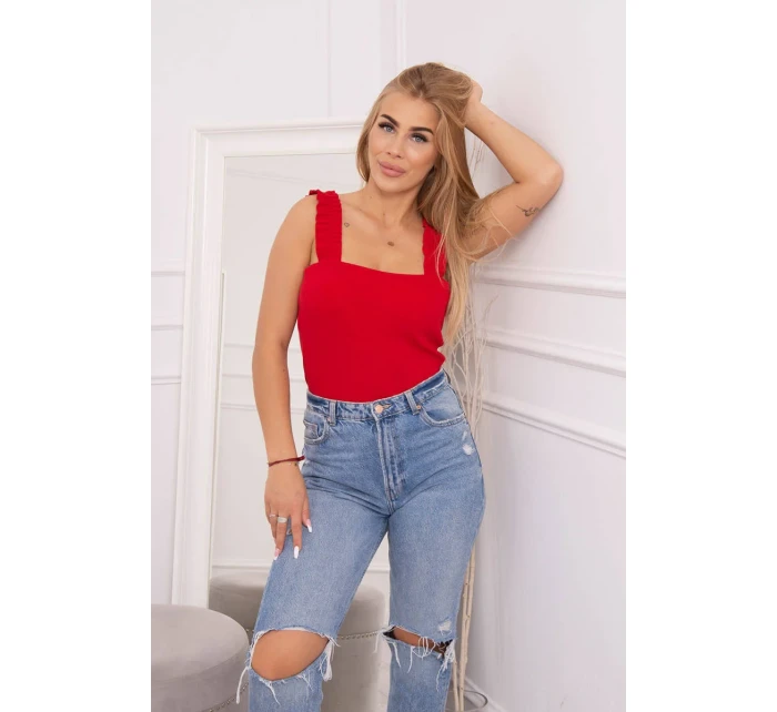 Halenka bez ramínek s volánky červená