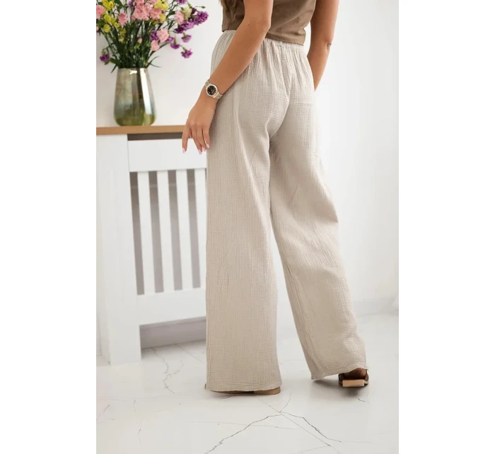 Mušelínové kalhoty se širokou nohavicí béžový