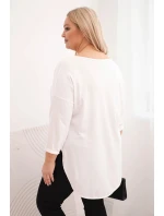 Dámská bavlněná blůza Plus Size s V výstřihem a ohrnutým rukávem bílá Dámská bavlněná blůza Plus Size s V výstřihem a ohrnutým rukávem bílá