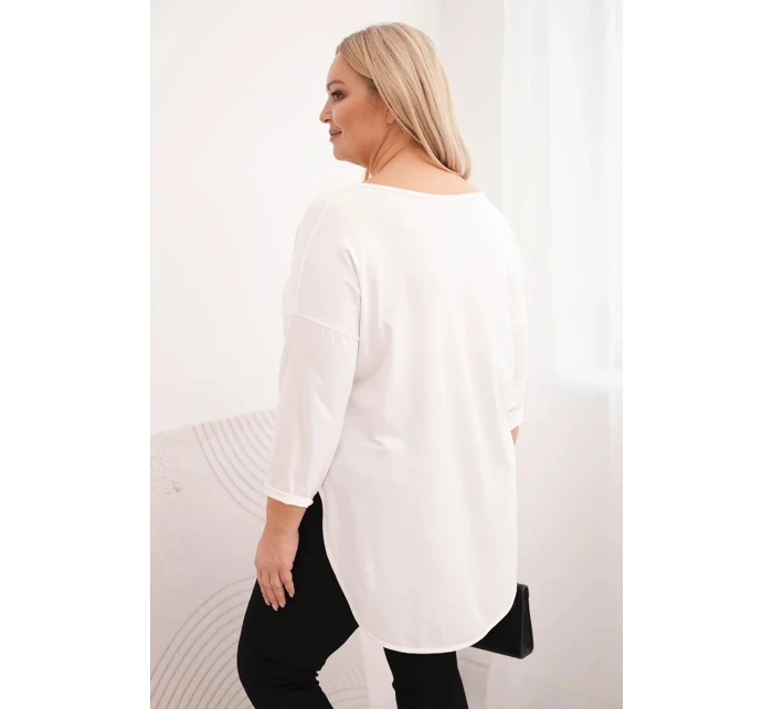 Dámská bavlněná blůza Plus Size s V výstřihem a ohrnutým rukávem bílá Dámská bavlněná blůza Plus Size s V výstřihem a ohrnutým rukávem bílá