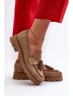 Zazoo 3469 Dámské semišové mokasíny s řasami béžové