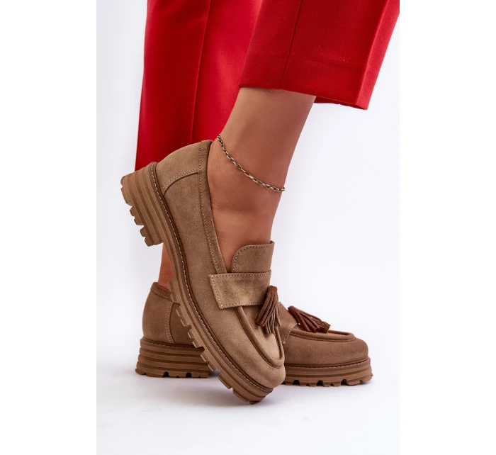 Zazoo 3469 Dámské semišové mokasíny s řasami béžové