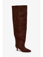 Nafukovací dámské kozačky na jehlovém podpatku čokoládové Ysolienne