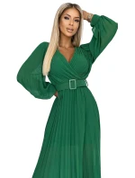 KLARA Světle zelené dámské plisované šaty s výstřihem a opaskem model 21109897 - numoco basic