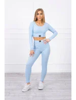 Komplet z bluzką top prążkowany niebieski