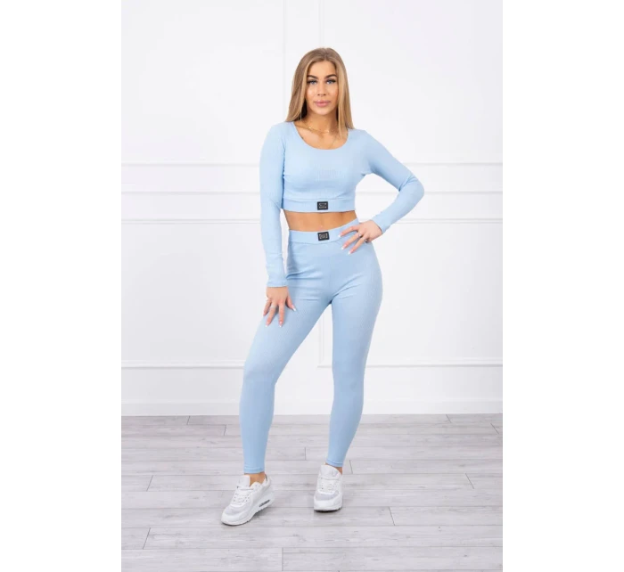 Komplet z bluzką top prążkowany niebieski
