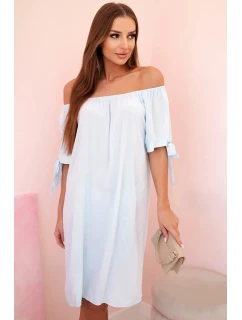 Dámské viskózové šaty s vázáním na rukávech modré