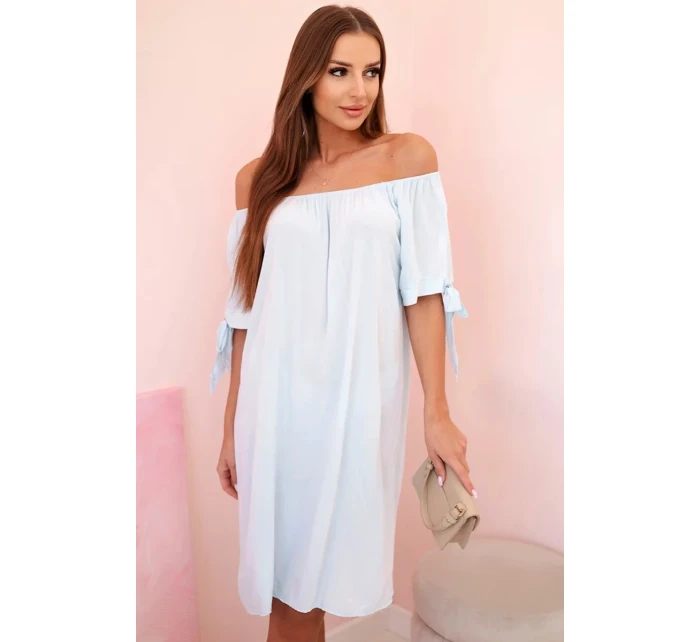 Dámské viskózové šaty s vázáním na rukávech modré Dámské viskózové šaty s vázáním na rukávech modré