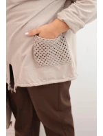 Dámská mikina Plus Size bavlněná oversize s dlouhým rukávem béžová