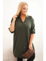 Dámská košilová šaty Plus Size s delším zadním dílem a model 21428153 rukávy khaki - K-Fashion