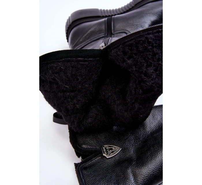 model 21605589 Kožené dámské kozačky s vlnou černé - Zazoo