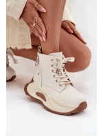 Kožené zateplené dámské kotníčkové boty na platformě model 21711743 světle béžové - Goe