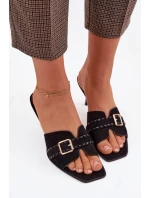 Dámské lodičky na jehlovém podpatku s páskem a zlatým sponou Černé Jelira