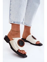 Kožené dámské geometrické pantofle Maciejka K7479-01 Béžovo-černé