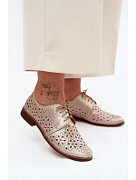 Kožené dámské polobotky s otvory na nízkém podpatku Zazoo 4156 Zlaté