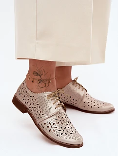 Kožené dámské polobotky s otvory na nízkém podpatku Zazoo 4156 Zlaté