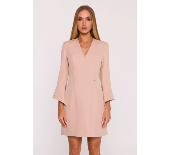 M876 Šaty s širokými manžetami - béžové