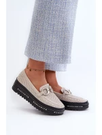 Dámské kožené mokasíny na platformě s ozdobou S.Barski béžová Dámské kožené mokasíny na platformě s ozdobou S.Barski béžová