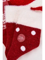 Dámské vánoční ponožky s chlupem a puntíky – červené (vlna alpaka)