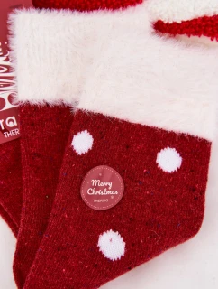 Dámské vánoční ponožky s chlupem a puntíky – červené (vlna alpaka)