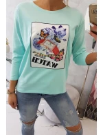 Halenka s 3D grafikou hodinek v mátové barvě Halenka s 3D grafikou hodinek v mátové barvě