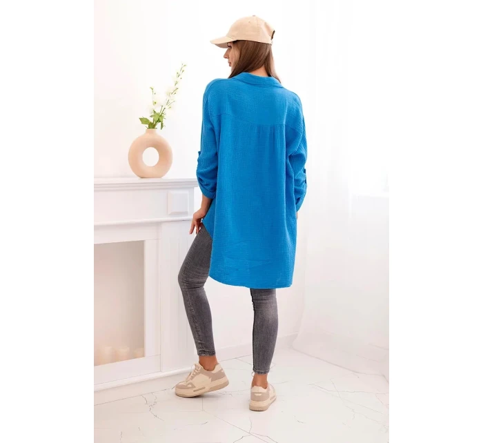 Bavlněná mušelínová košile tyrkys