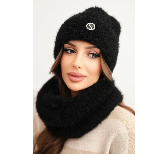 Dámská souprava čepice a šály zimní s ozdobným černá model 21461114 - K-Fashion