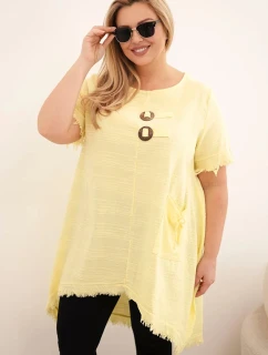 Dámské bavlněné šaty Plus Size s delším zadním dílem a kapsou žlutá