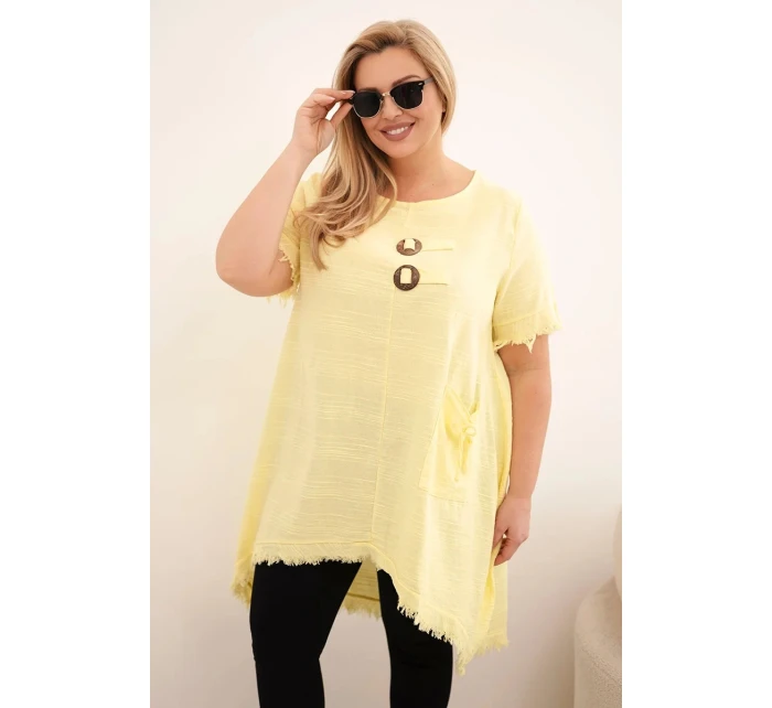 Dámské bavlněné šaty Plus Size s delším zadním dílem a kapsou žlutá