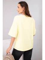 Dámská bavlněná oversize halenka s krátkým rukávem a potiskem žlutá