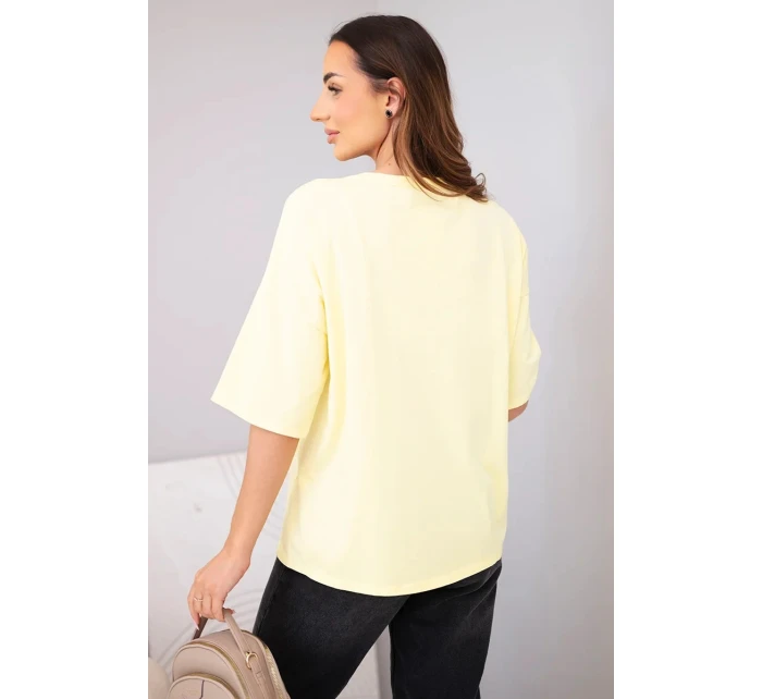 Dámská bavlněná oversize halenka s krátkým rukávem a potiskem žlutá