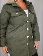 Dámská bunda Plus Size prošívaná s límcem a kapsami khaki