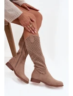 Dámské kozačky na ploché podrážce s vzorem  Béžové model 21713564 - S.Barski