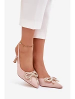 Lodičky s mašlí a patou Béžové model 21787011 - Boto Lodičky s mašlí a patou Béžové model 21787011 - Boto