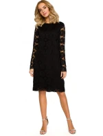 M406 krajkové šaty do áčka s dlouhými rukávy - černé