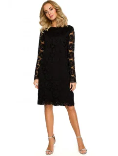krajkové šaty do s dlouhými rukávy černé model 16165147 - Moe