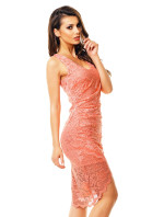 Společenské a model 15042808 šaty  krajkové s asymetrickou sukní lososové Růžová / XL - Mayaadi