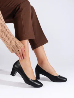 Trendy černé dámské  lodičky na širokém podpatku