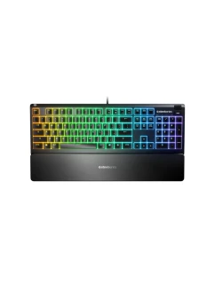 SteelSeries Apex 3 Gaming Keyboard, US Layout, Wired, Black Herní klávesnice SteelSeries Apex 3 Voděodolná IP32 pro ochranu proti polití, Přizpůsobitelné 10zónové RGB osvětlení reaguje na hry a Discord, Tiché herní spínače vydrží dlouho