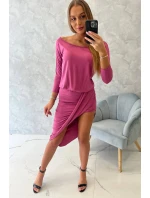 Asymetrické šaty, 3/4 rukávy, růžové