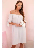 Dámské viskózové šaty s vázáním na rukávech béžové Dámské viskózové šaty s vázáním na rukávech béžové