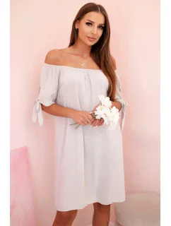 Dámské viskózové šaty s vázáním na rukávech béžové