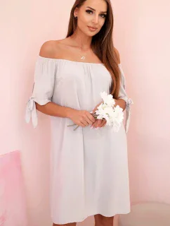 Dámské viskózové šaty s vázáním na rukávech béžové